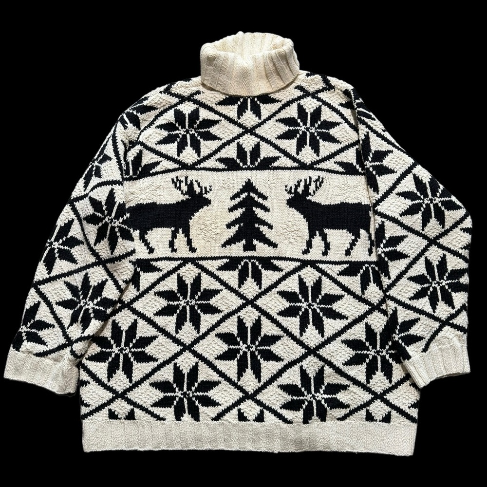 Vintage Ralph Lauren Hand Knit Turtleneck Pullover DEER Sweater Women's 2X